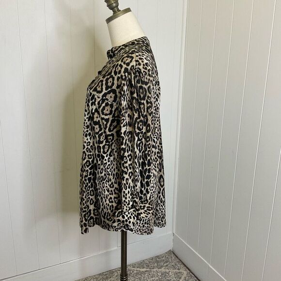 Vintage Cocomo for Women Size XL Brown Black Leopard Print Button Down Shirt Top - Picture 8 of 12